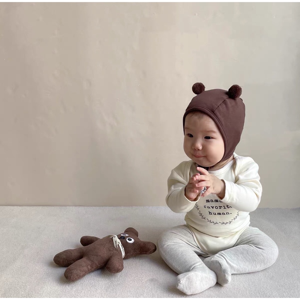 Mũ cục bông cho bé sơ sinh 2 lớp phong cách Hàn Quốc
