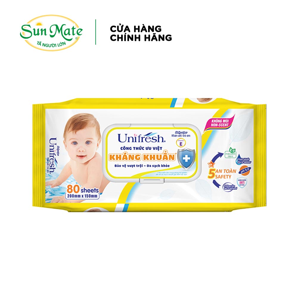 [Qùa tặng không bán] Khăn ướt UniFresh Vitamin E 80pcs