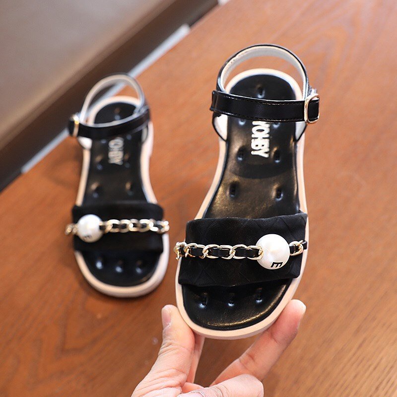 Sandal bé gái - dép quai hậu đi học cho bé da mềm có quai dán đính ngọc siêu xinh 939