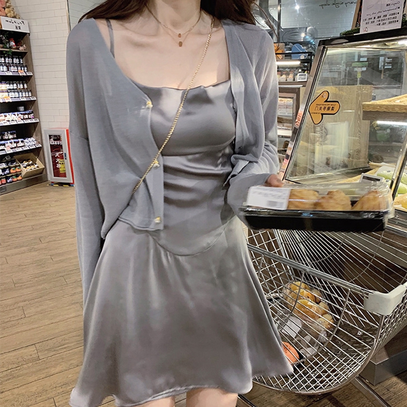 Áo Khoác Cardigan Tay Dài Vải Lụa Mỏng Thời Trang Mùa Hè Cho Nữ