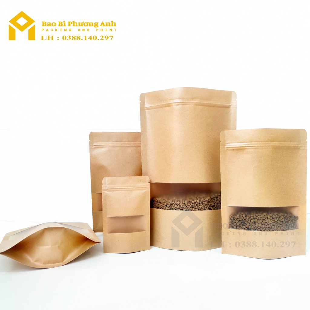 Combo 100 Chiếc Túi Zip Giấy Kraft Nâu 12x20_Bao Bì Phương Anh