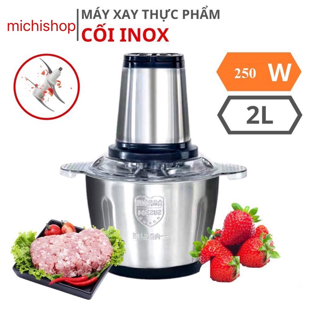[FREE SHIP] Máy Xay Thịt Bằng Cối Inox 304  2 Lít 4 Lưỡi Dao Siêu Sắc Siêu Bền
