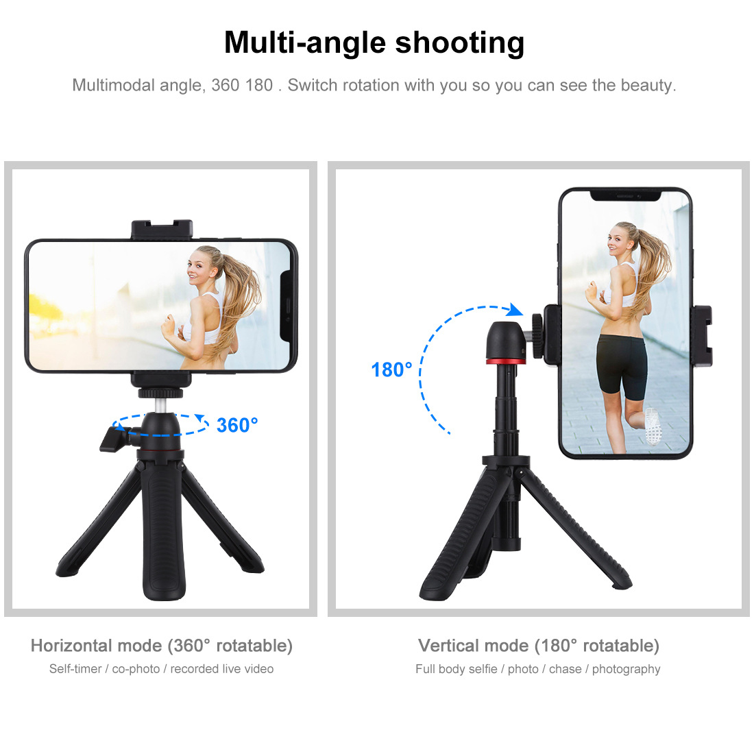 PULUZ Selfie Sticks Travel Tripod Mount with Phone Clamp for Xiaomi Huawei Iphone Oppo Vivo Vlogging and Tripod Adapter Long Screw for Gopro Hero 9 8 7 6 5 4(Black)