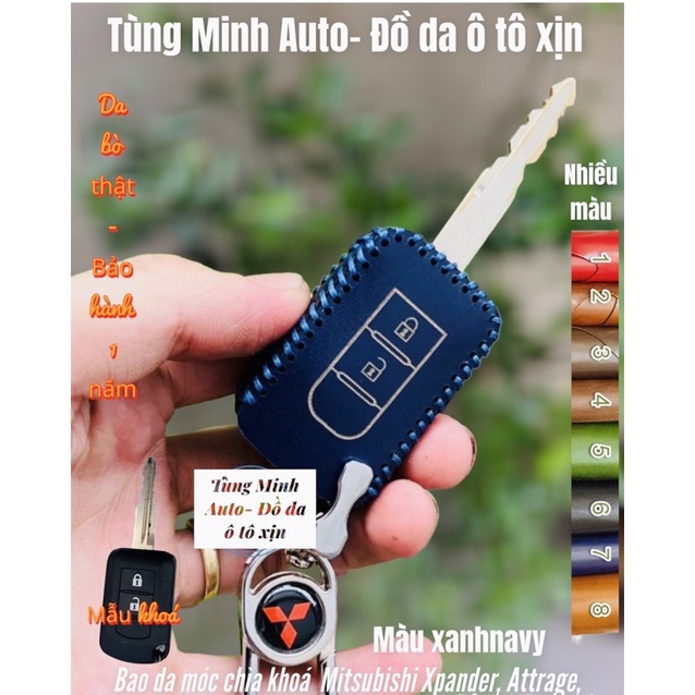 Bao da móc chìa khoá ô tô Mitsubishi Xpander, Attrage, Triton chìa khoá cơ số sàn khâu tay thủ công