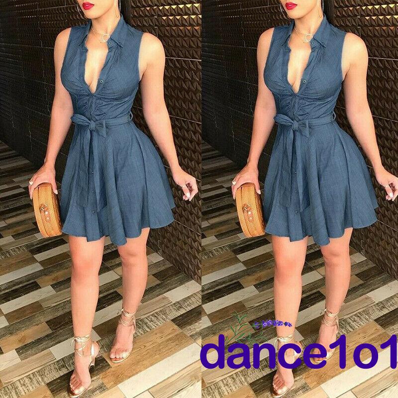 Đầm Denim Ôm Body Không Tay Thời Trang Cho Nữ