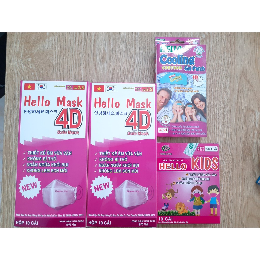 combo 2 hộp khẩu trang hello mask màu hồng (hộp 10 cái)+1 hộp khtrang em bé màu hồng (hộp 10 cái) tặng miếng dán hạ sốt