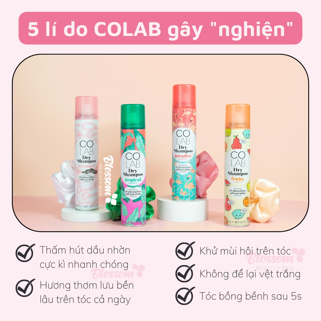Dầu Gội Khô COLAB (Anh Quốc) | Giảm dầu bết, Dưỡng Tóc Mềm Mượt, Tóc Sạch Bồng Bềnh