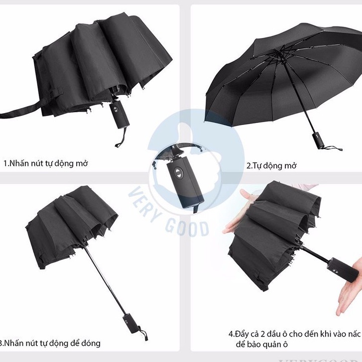 Ô che mưa 10 nan đóng mở tự động, dù che nắng chống tia UV gấp gọn 2 chiều