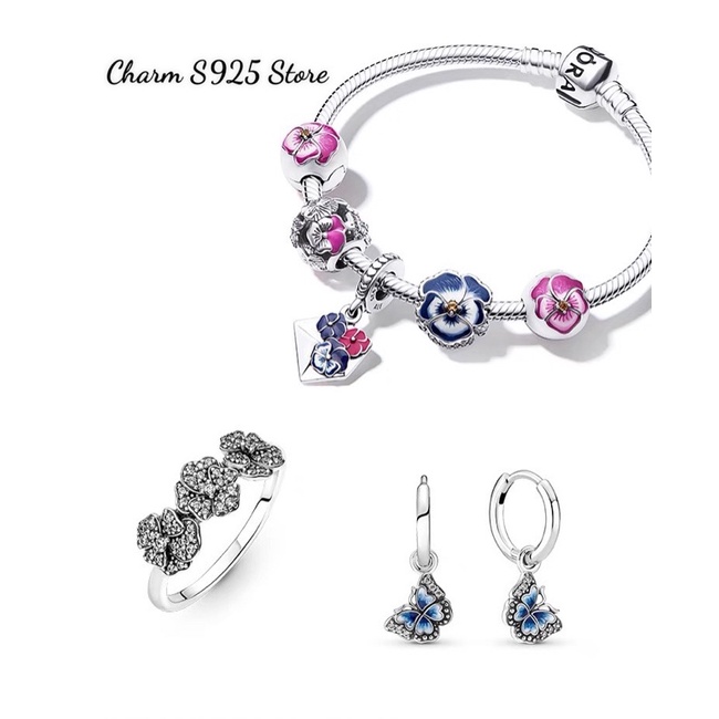 CHARM PAN ALE TREO LÁ THƯ HÌNH HOA PANSY ENVELOPE BẠC S925 CAO CẤP