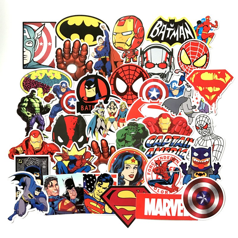 Sticker decal dán PVC cao cấp chống nước dán laptop mũ bảo hiểm điện thoại decal MARVEL decal siêu anh hùng