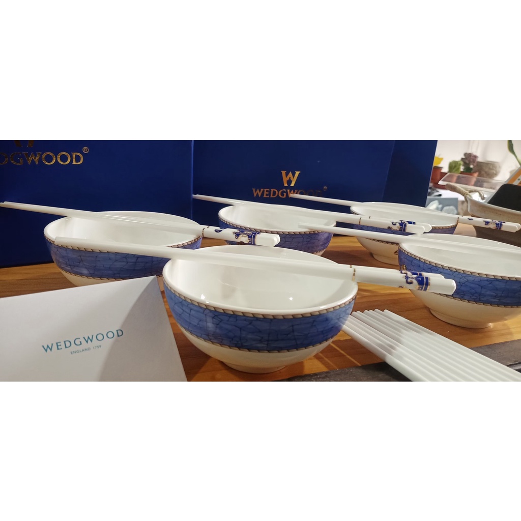 Wedgwood Bộ 5 Bát Ăn Cơm Trung Quốc Xương Cao Cấp Họa Tiết Vườn Salad