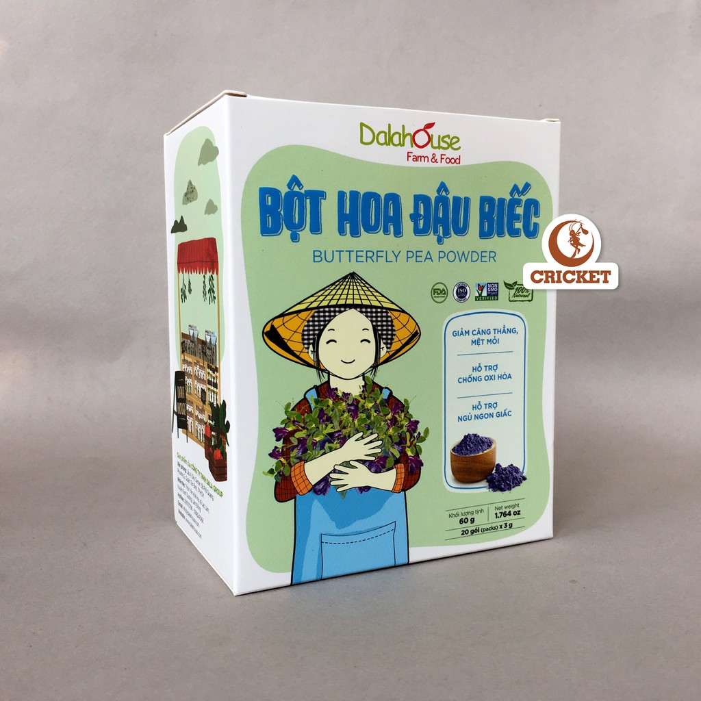 Bột Hoa Đậu Biếc Nguyên Chất Sấy Lạnh Dalahouse 60g (20 gói x 3g) Giúp Giảm Căng Thẳng, Mệt Mỏi