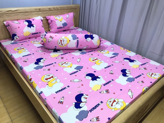 Drap thun❤️FREESHIP❤️ga thun lạnh Hàn quốc mẫu DOREMON( 1 ga,3 vỏ gối)