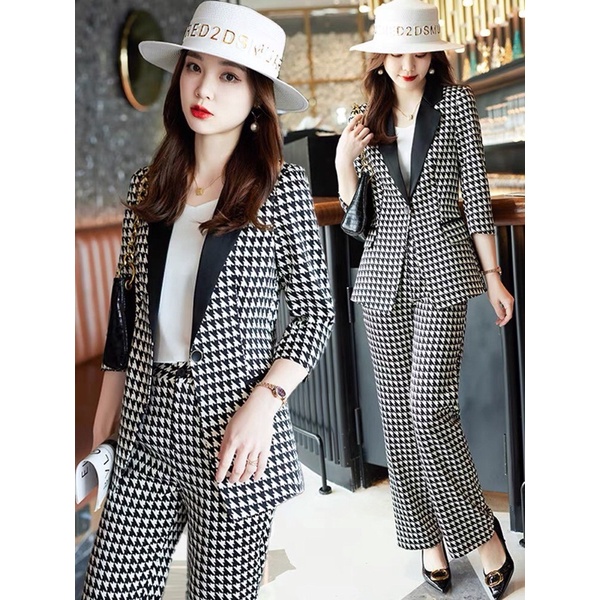 Set bộ vest công sở caro 3 món quần dài size M L XL 2Xl