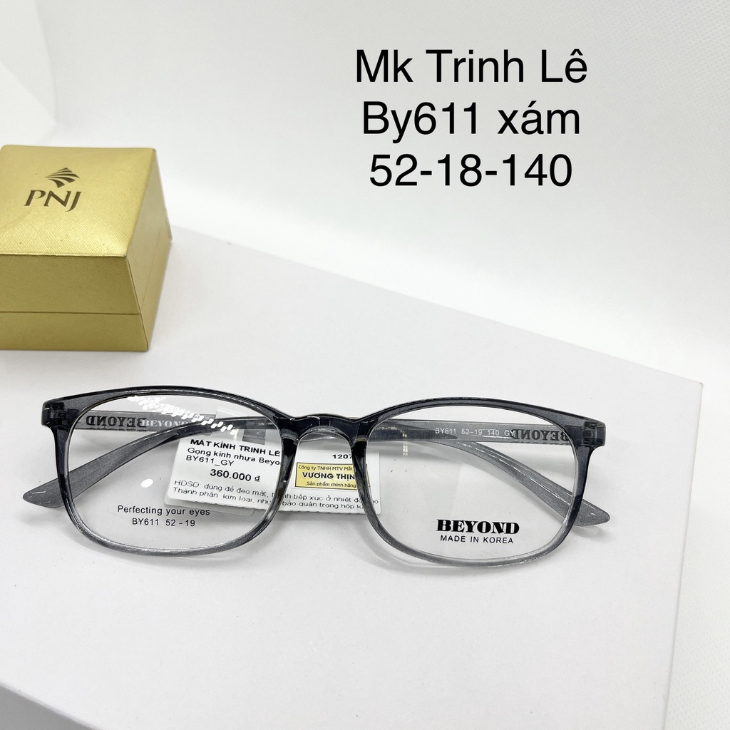 Gọng kính cận nhựa dẻo TR90 By611 Hàn Quốc màu xám, đen- Mắt kính Trinh Lê