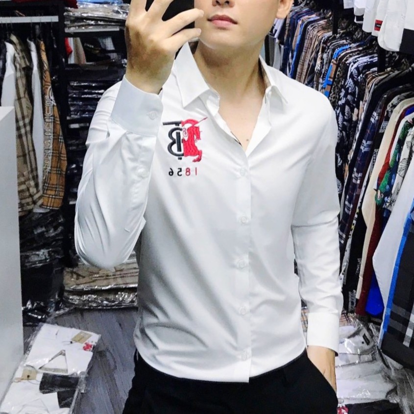 Áo sơ mi nam dài tay trắng soái ca họa tiết đẳng cấp