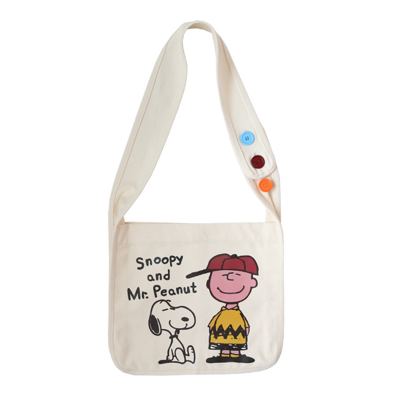 Túi Đeo Chéo Nữ Tote Vải Canvas In Hình Chú Chó Snoopy Và Mr Peanut Siêu Dễ Thương Rất Thích Hợp Khi Đi Học Và Đi Làm