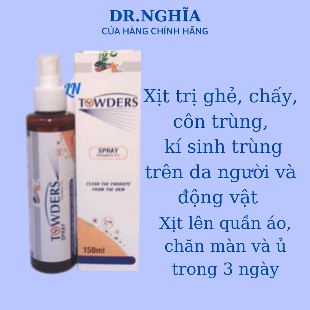 XỊT GHẺ TOWDERS SPRAY PERMETHRIN 5% 100ML/ 150ML làm sạch côn trùng kí sinh trùng