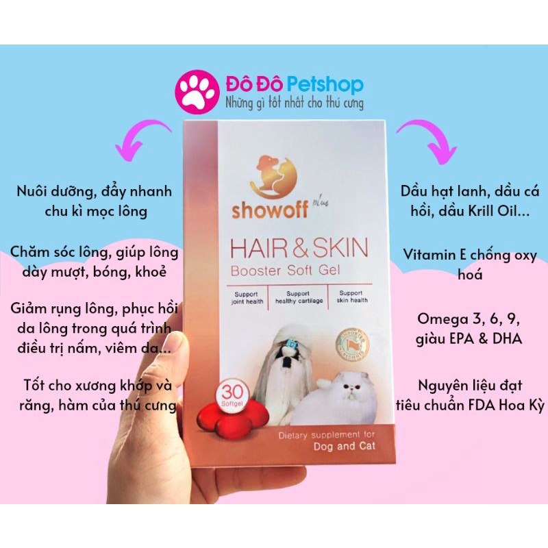 Show off Plus Hair & Skin Booster Soft Gel ( 𝖧ộр 30 v𝗂ên ) - Chăm sóc, phục hồi, dưỡng lông cho chó mèo