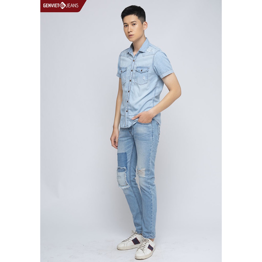  X1103J722 - Quần Dài GENVIET Jeans Nam Phối Xước
