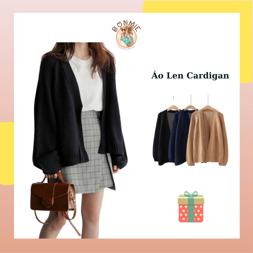 Áo cardigan khoác len dệt kim nữ form rộng dáng dài chất dày dặn mùa thu đông phong cách Hàn Quốc ; A08 - BONMIE