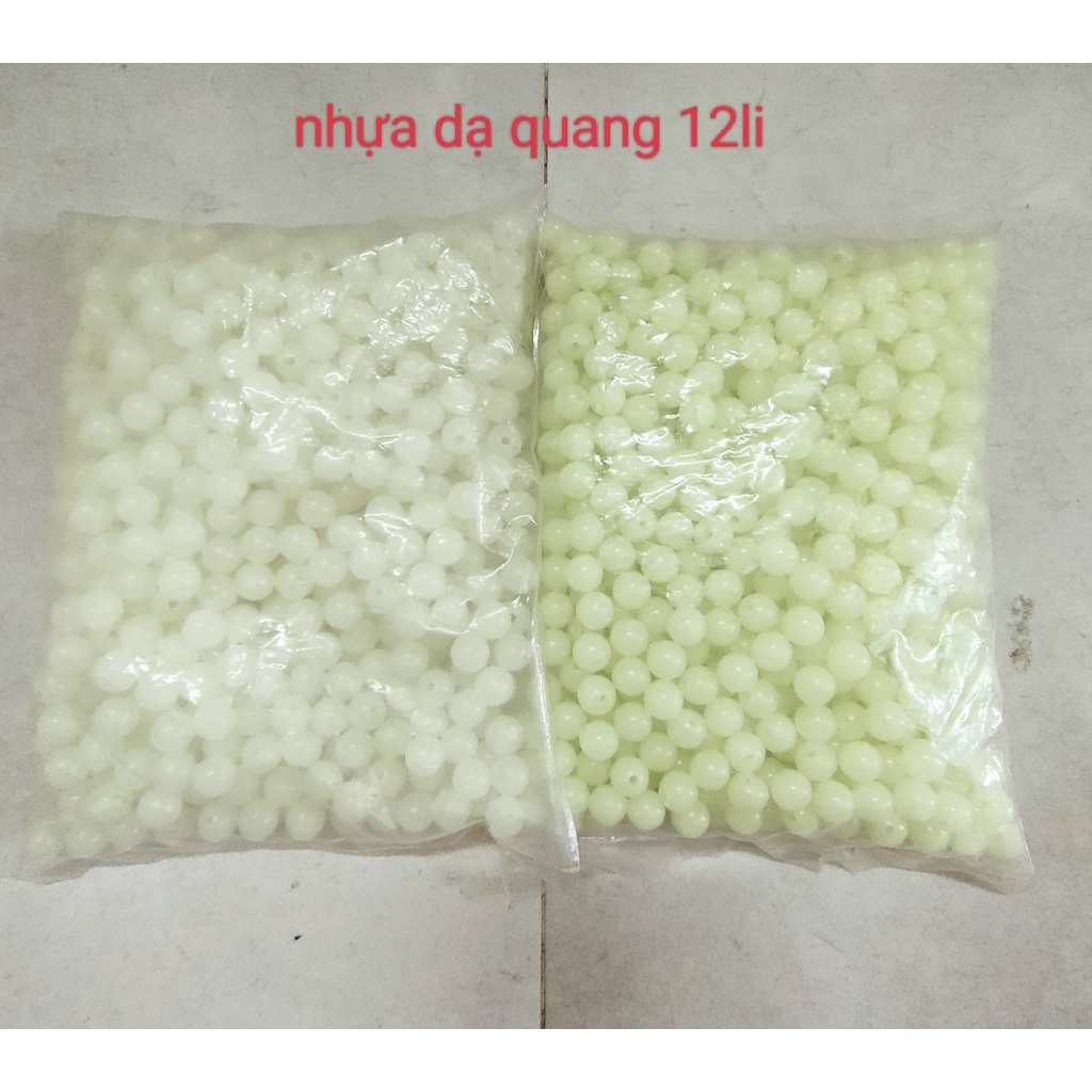 25gam hạt nhựa tròn dạ quang phát sáng trong đêm nhiều size 6,8,10,12mm hai tone màu trắng và xanh