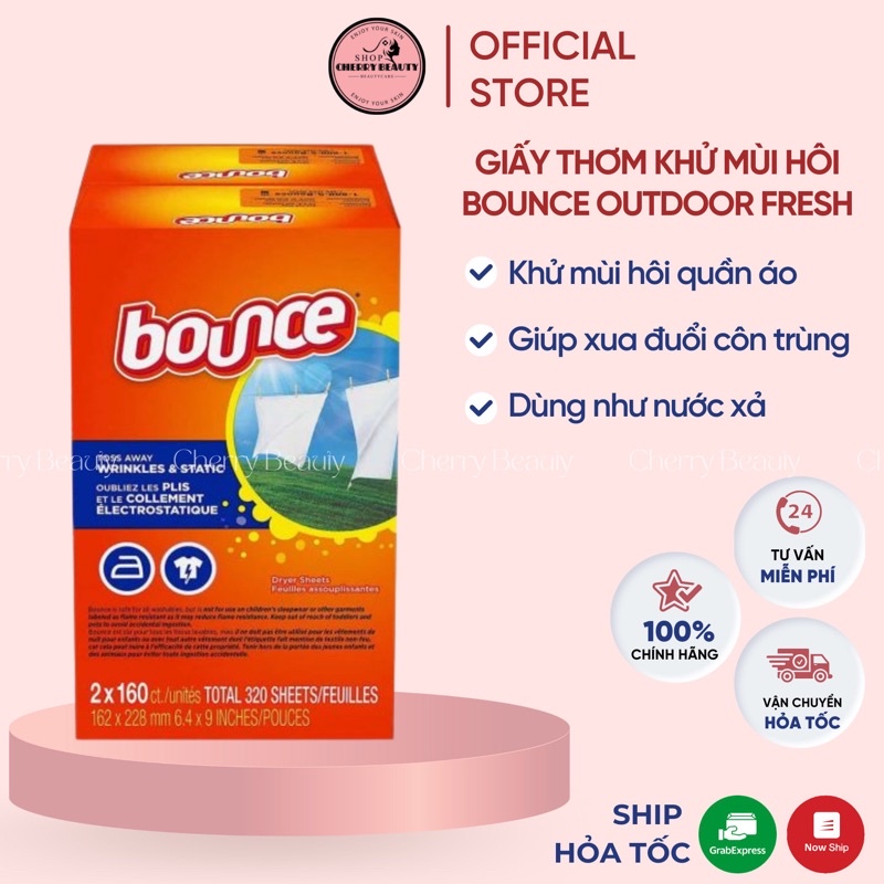 Giấy Thơm Quần Áo Bounce Mỹ 160 Tờ - Làm Thơm Quần Áo Và Loại Bỏ Mùi Ẩm Mốc Tách Hộp