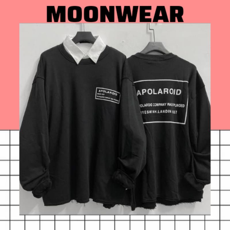 [ẢNH THẬT - HÀNG SẴN] Áo Sweater Apolaroid đen xẻ tà