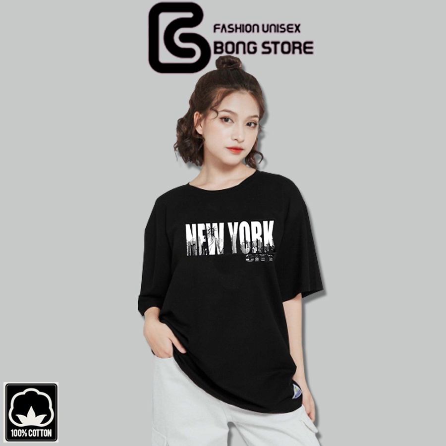 ÁO THUN UNISEX NAM-NỮ FORM RỘNG-TAY LỠ IN 3D NEW YORK SIZE >75KG, COTTON 75%, AT49 | BigBuy360 - bigbuy360.vn