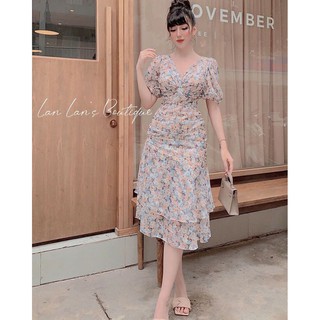 Đầm hoa nhí cổ V