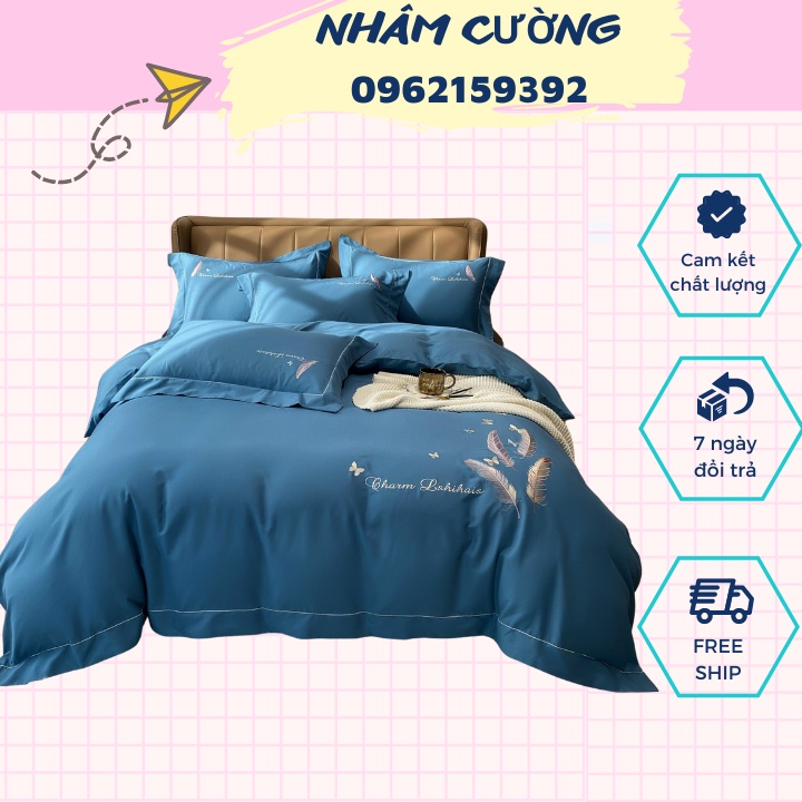 Bộ Chăn Ga Gối , Chăn Ga Cotton Nilen Bonknot Thêu Sét 4 Món - Cotton Linen