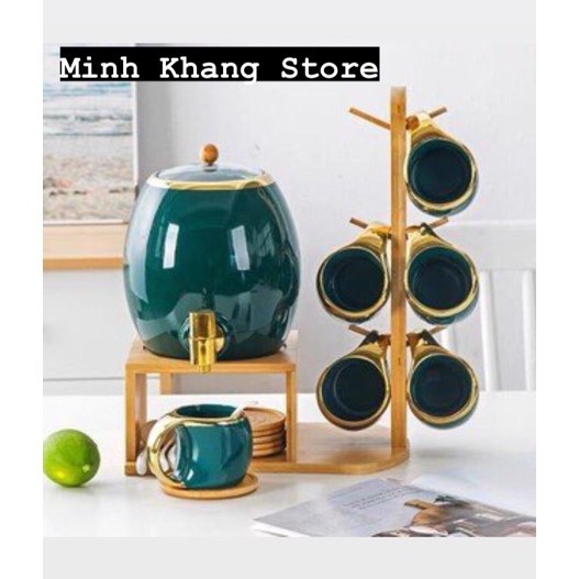 Bộ ấm chén cao cấp bằng gốm sứ màu xanh cổ vịt phong cách sang trọng dùng trong bữa tiệc,nhà hàng