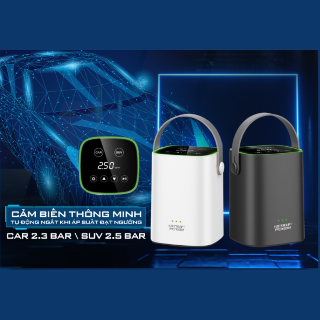 Bơm lốp Vietmap P01 Plus - Nút cảm ứng Tích hợp pin 4500mAh - Hàng chính hãng