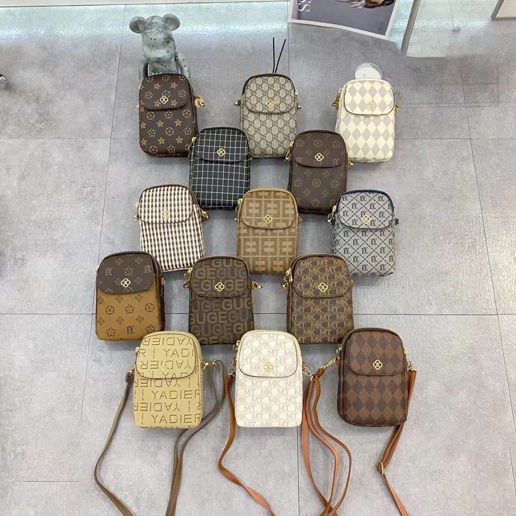 Túi đựng điện thoại kèm dây đeo chéo nữ da PU dập vân nổi họa tiết monogram thời trang vintage 1221