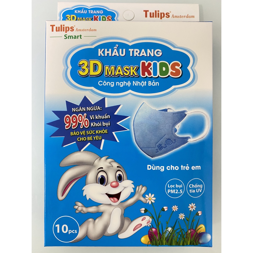 Khẩu trang tulip 3D mask kids công nghệ nhật bản màu xanh  cho bé từ 1 tuổi  hộp 10 chiếc.anthaomoc