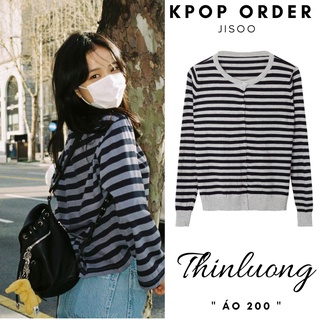 Áo khoác mỏng sọc kẻ xám đen Jisoo