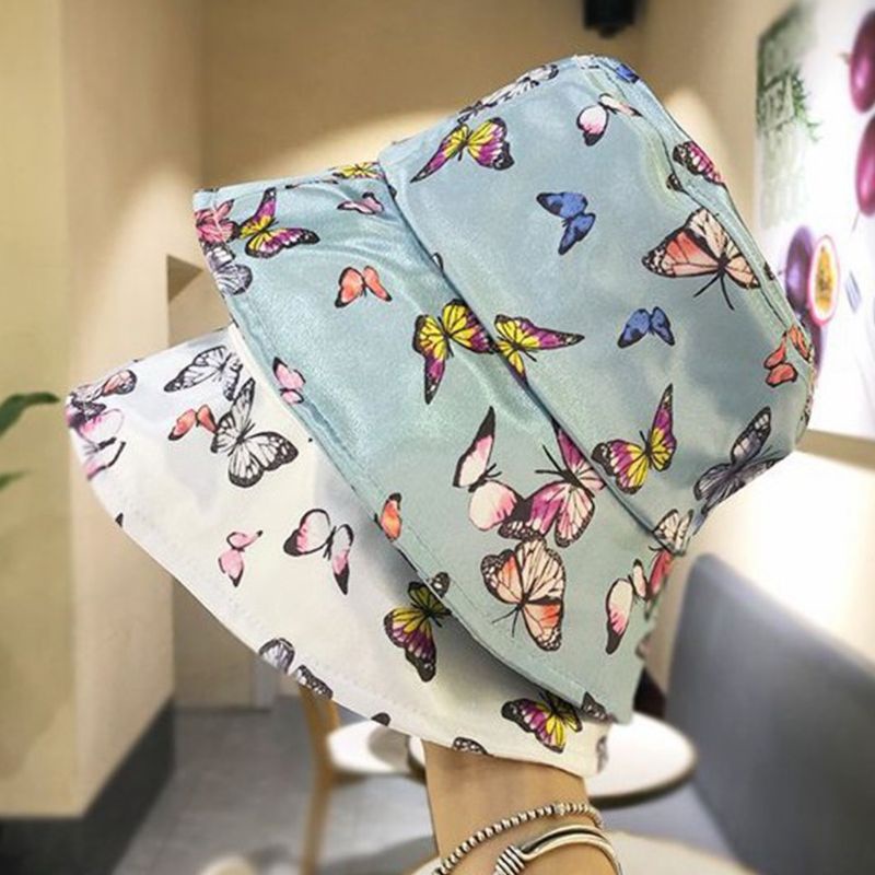 Nón Tai Bèo Chất Liệu Cotton In Họa Tiết Bướm Nhiều Màu Phong Cách Hip Hop Hàn Quốc Panama