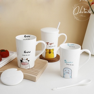 [LẺ] Ly cao in hình 12 con thú cao cấp vô cùng dễ thương, đẹp, sang trọng tặng kèm nắp đậy và thìa