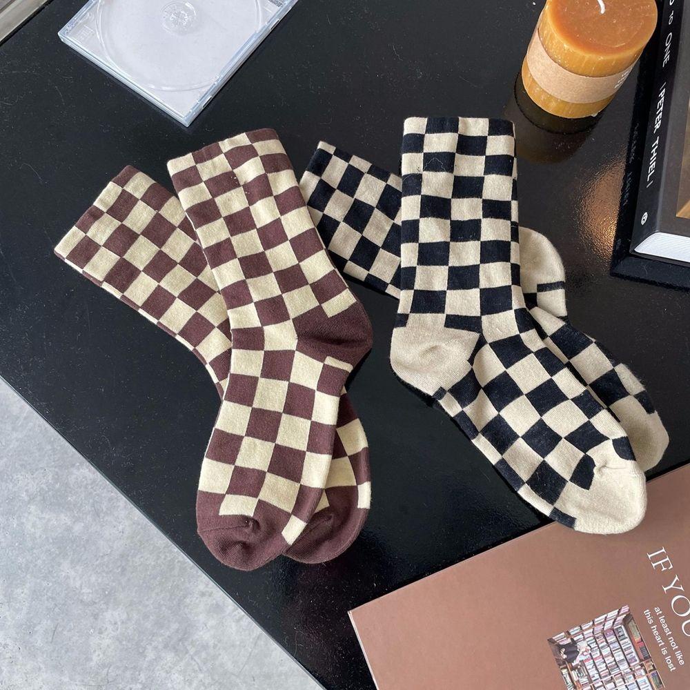 Mocho Đôi Vớ Cotton Họa Tiết Hình Học Đơn Giản Thoáng Khí Phong Cách Hip Hop Pop Dành Cho Nữ
