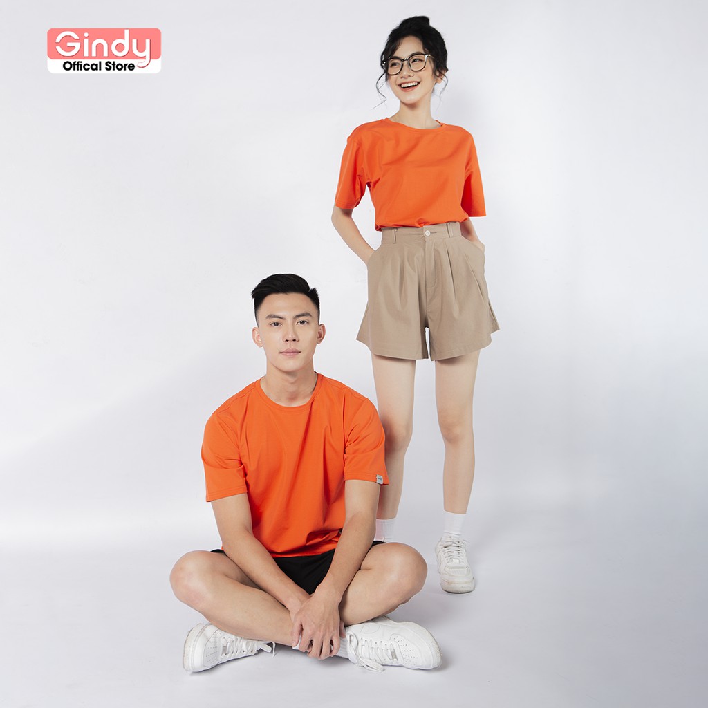 Áo phông thun trơn nam nữ chất cotton GINDY tay lỡ nhiều màu form rộng basic phong cách thời trang unisex A038