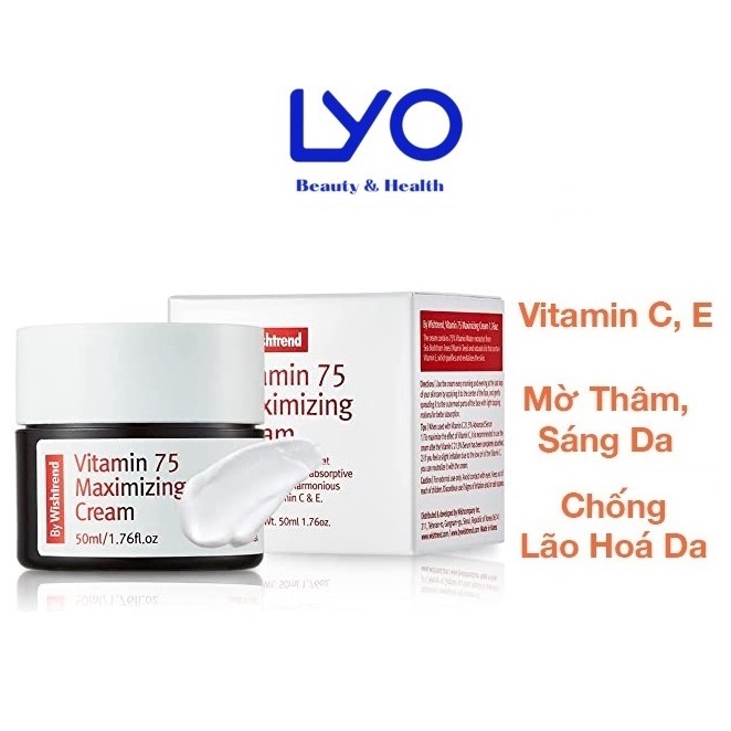 Kem Dưỡng Sáng Da, By Wishtrend Vitamin 75 Maximizing Cream 50ml serum pure vitamin c 15% with ferulic Acid