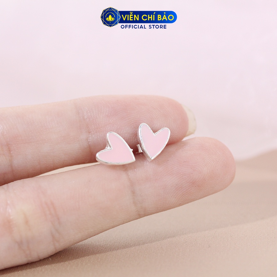 Bông tai bạc nữ trái tim 2 màu hồng- xanh dương chất liệu bạc 925 thời trang phụ kiện trang sức Viễn Chí Bảo B400320