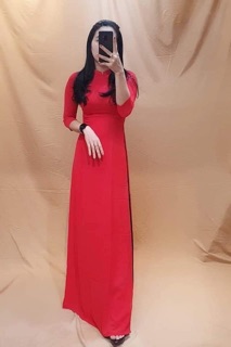 Áo dài lụa Nhật co dãn màu đỏ (kèm ảnh thật)