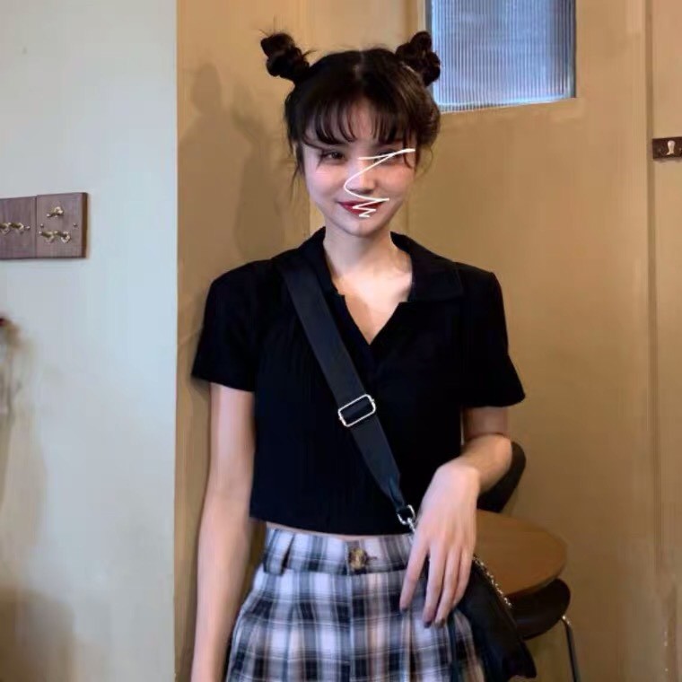 Áo croptop cổ bẻ tay ngắn kiểu cổ polo chất thun lạnh