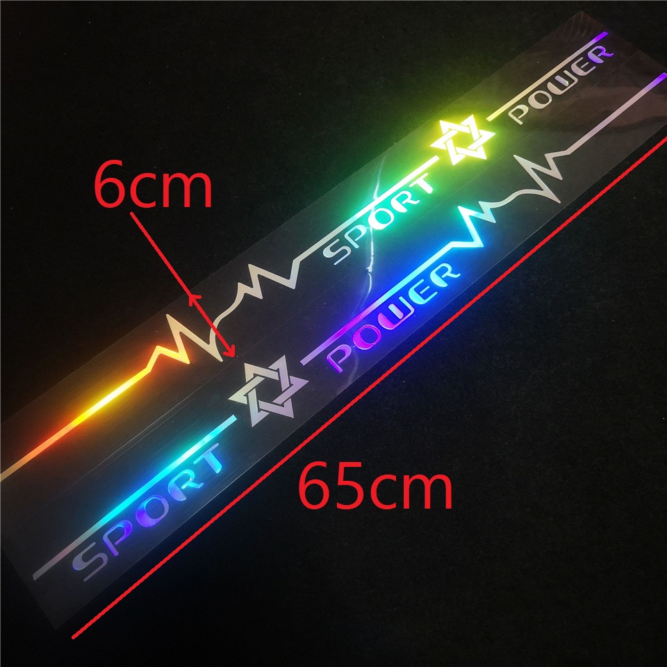 Cặp Tem decal dán xe phản quang lazer sport power 65x6cm