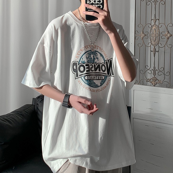 Áo thun tay ngắn dáng rộng họa tiết độc đáo thời trang cho nam và nữ