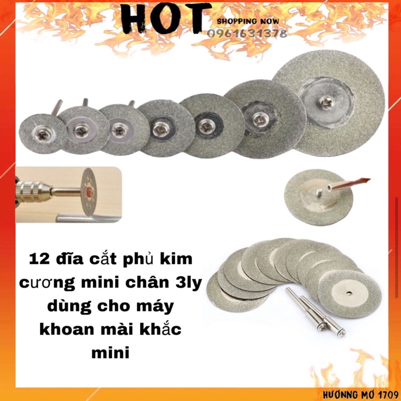 Bộ 10 Lưỡi Cắt Mini Đa Năng Đường Kính 16-60mm Kèm 2 Trục Gắn Máy - Chuyên Cắt Ngọc,Đá,Thủy Tinh,Gỗ,Nhựa,...
