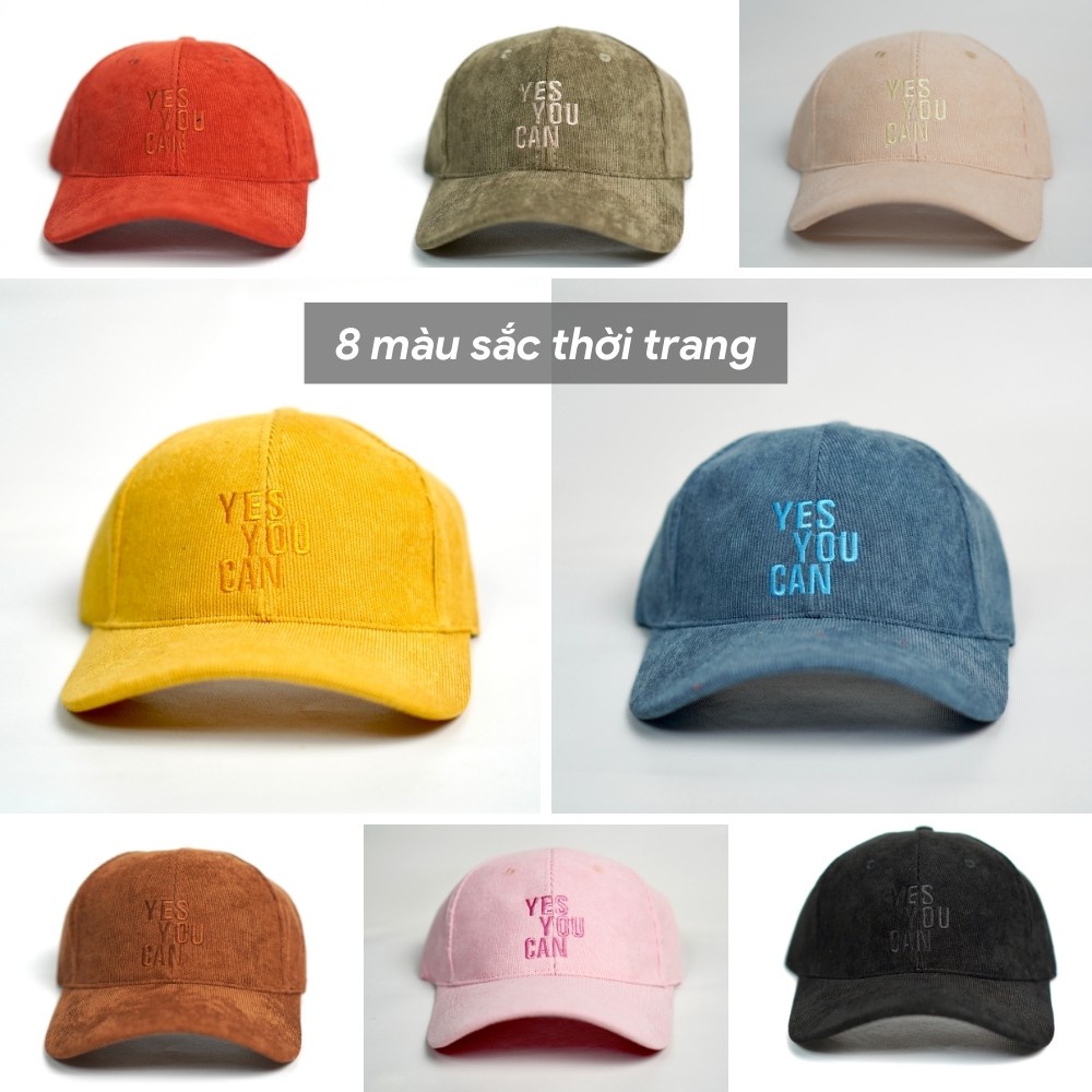 Mũ lưỡi trai nỉ gân, Nón kết thêu chữ Yes You Can phong cách Ulzzang form unisex nam nữ