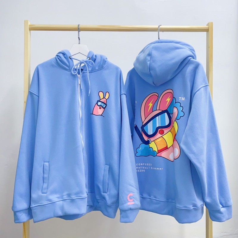 Áo khoác nữ HOMIES HD Bunny nỉ bông kéo khóa liền mũ