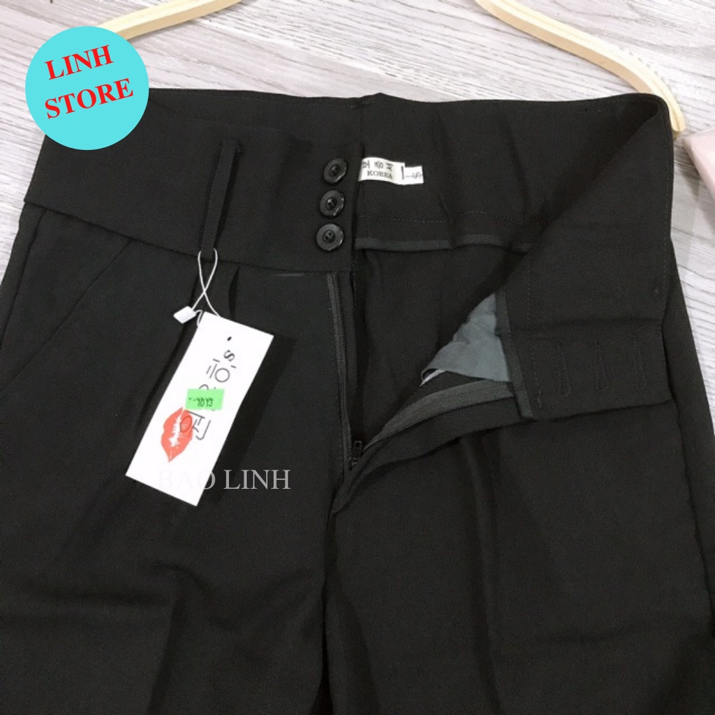Quần Vải Nữ Công Sở Dáng Baggy Cạp Cao Phối 3 Cúc Mặc Đi Làm Đi Học Chất Liệu Tuyết Mưa